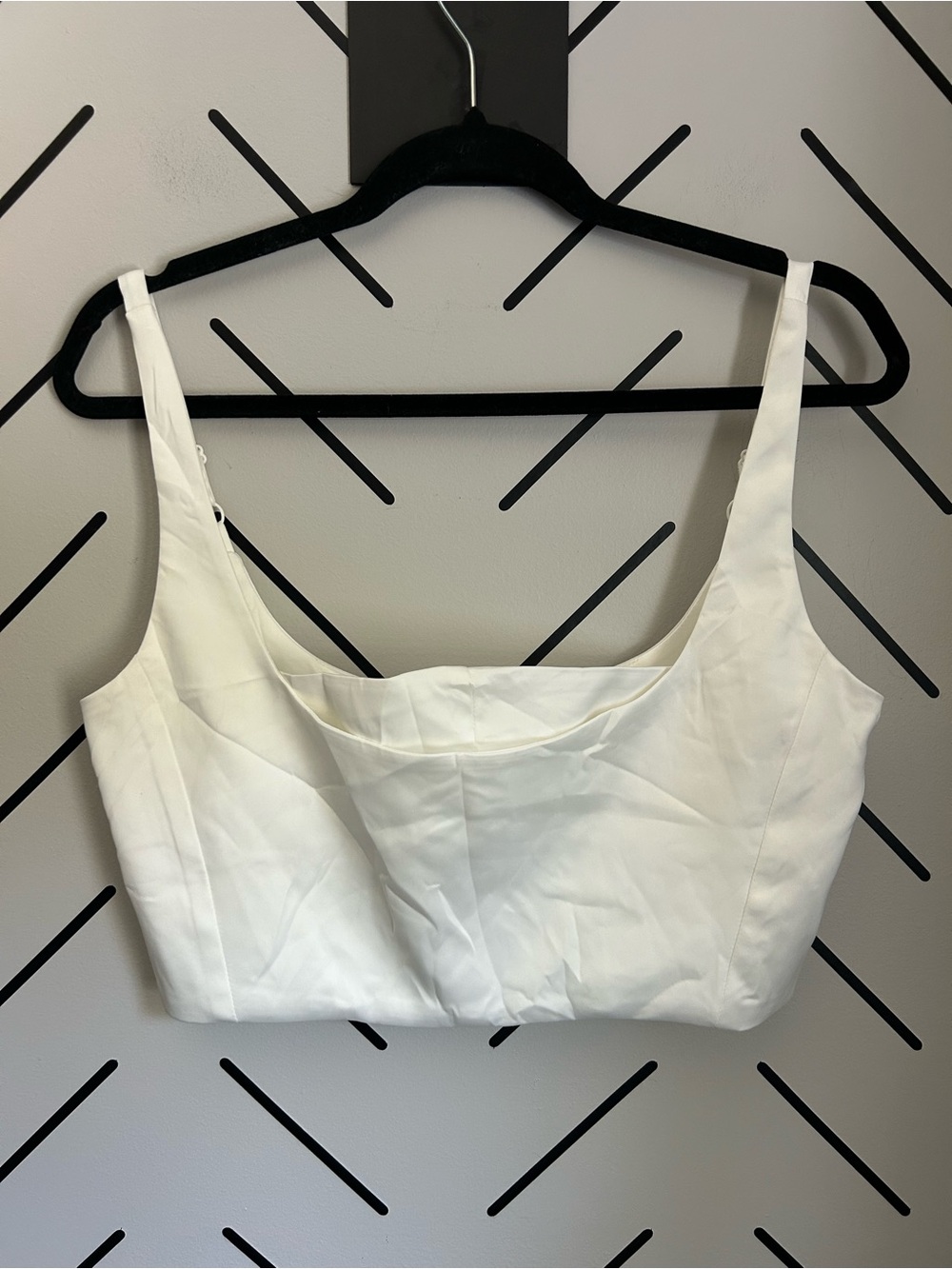 Line and dot corset top white satin faux cowl neck
